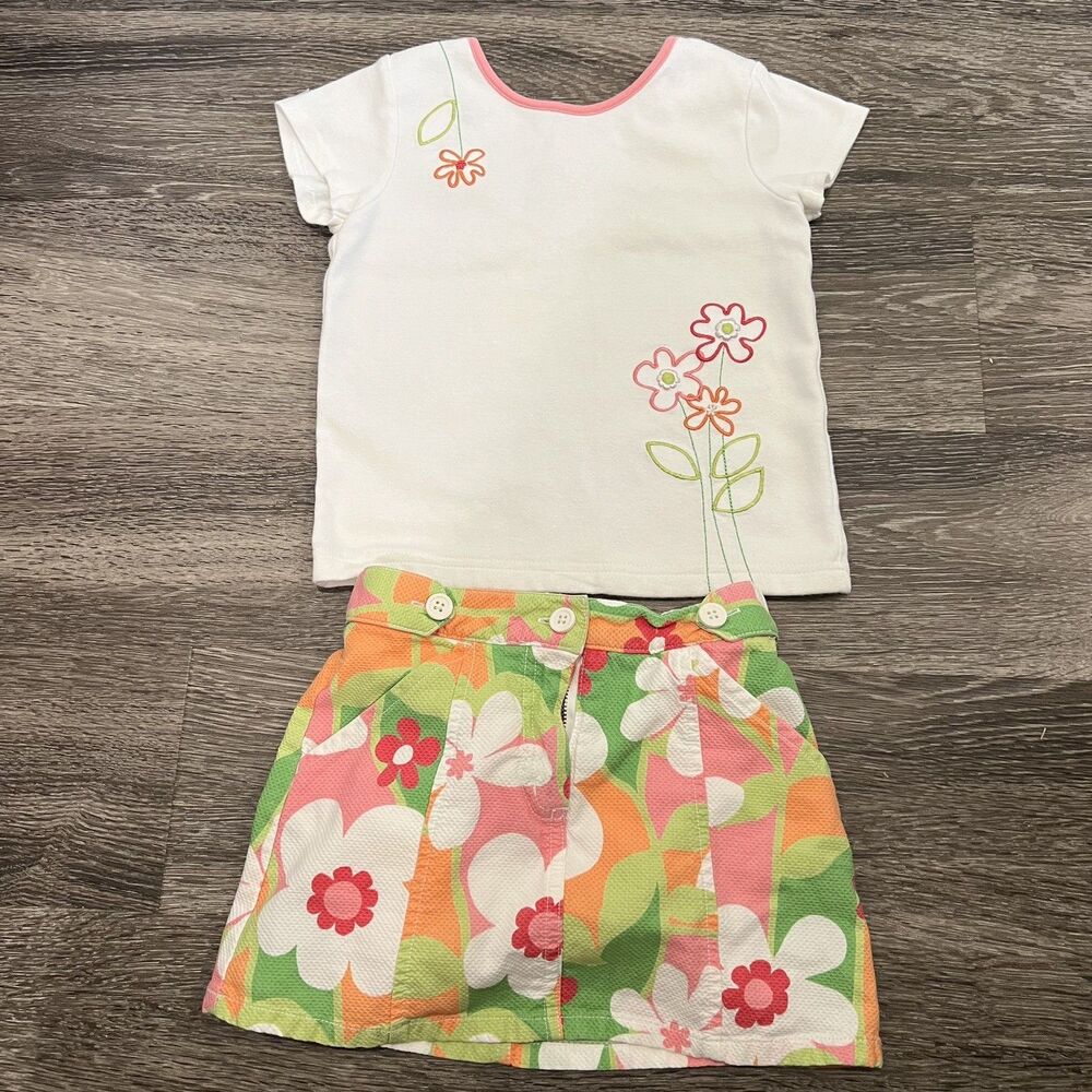 Vintage 2005 Gymboree Girls Size 4 Floral Skirt/Skort Top Set Y2K Mod 2 Piece